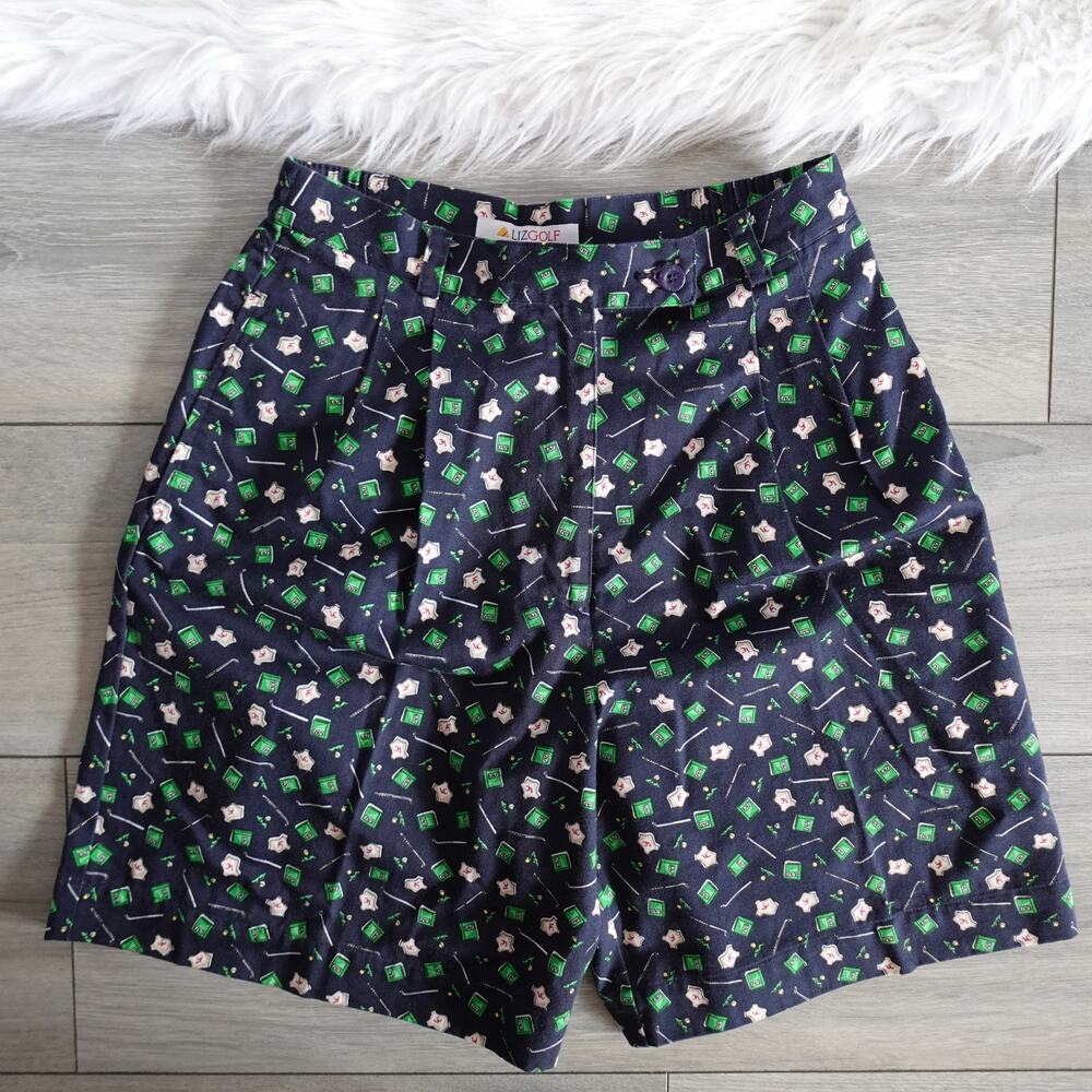 Vintage 90s Liz Claiborne Golf Putter Graphic High Rise Wide Leg Mom Shorts